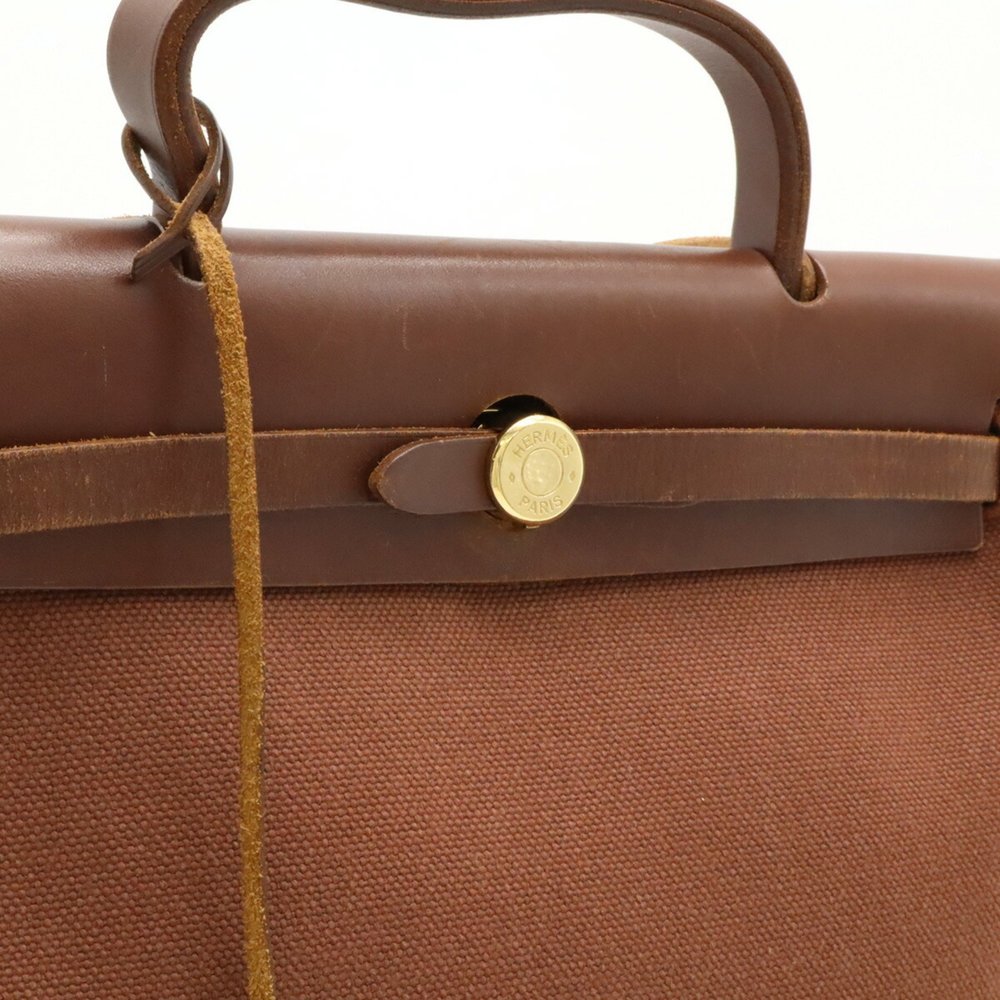 HERMES Hermes Airbag PM Handbag Shoulder Bag Toile Officier Leather Brown E S... - Picture 9 of 10
